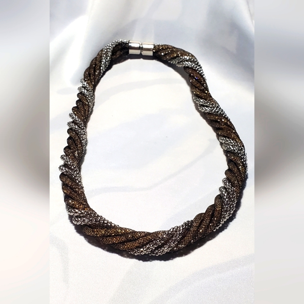 Silver Black and Tan Rope Necklace
